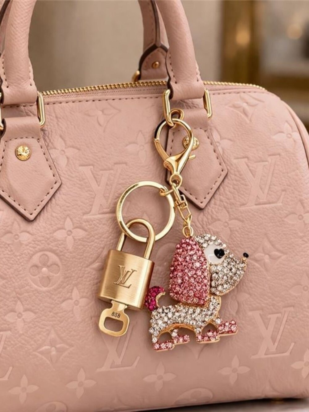 Louis Vuitton Gold Padlock Key 🔒 Authentic LV Charm + Unbranded Dog Keychain